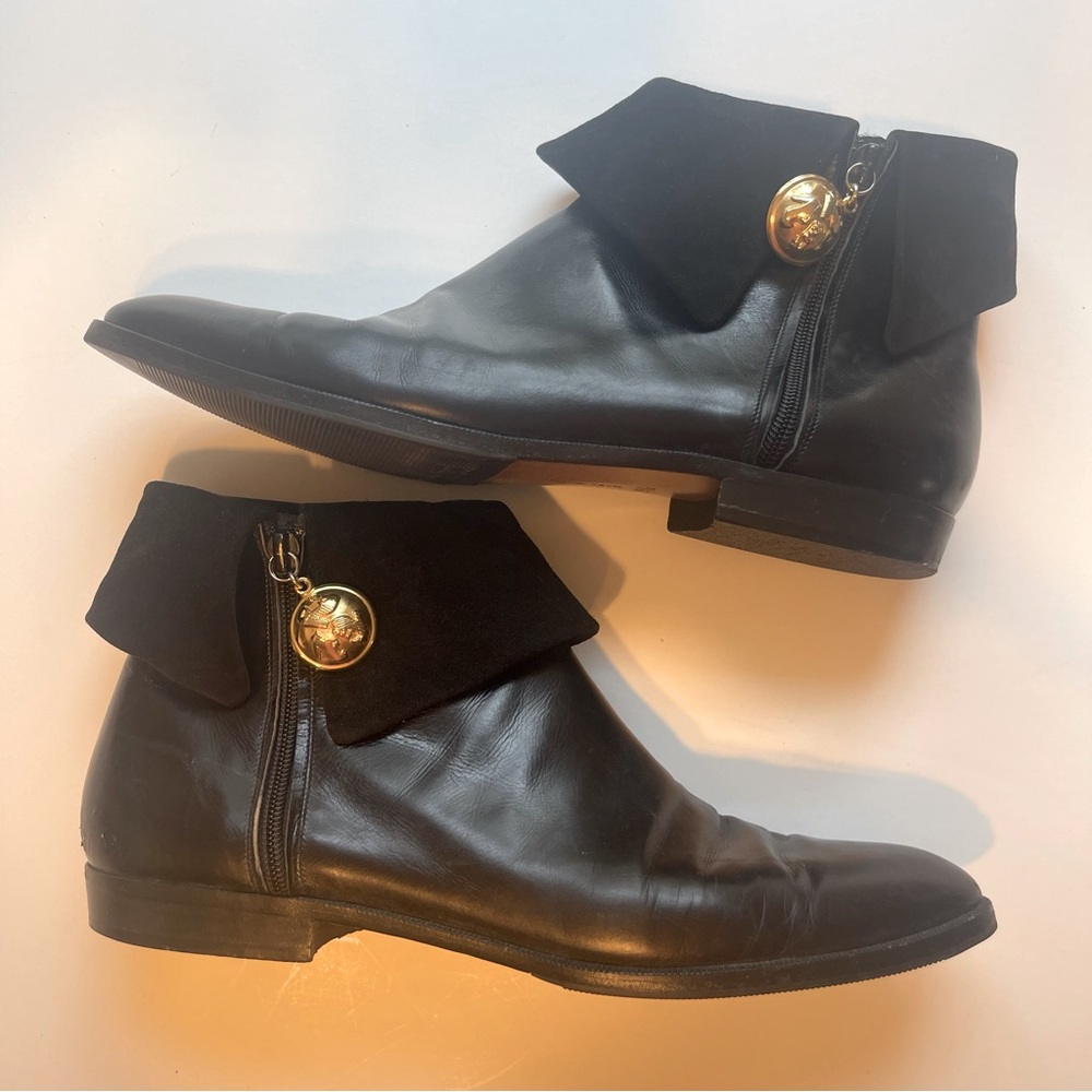 Salvatore Ferragamo ankle boots suede rollover gold hardware rare vintage